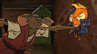 Splinter et April affontent un poisson rouge